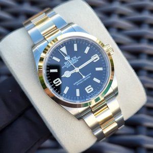 NEW 2022 ROLEX EXPLORER 36MM 124273 BLACK TWO TONE OYSTER GOLD FULL SET